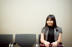 Last business woman waiting job interview